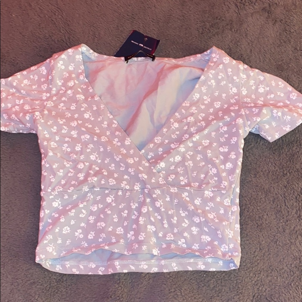 Blue Brandy Melville Floral Crop Top